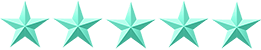 Five teal stars arranged in a row, symbolizing high ratings or positive reviews. Relevant for showcasing product quality or service excellence.